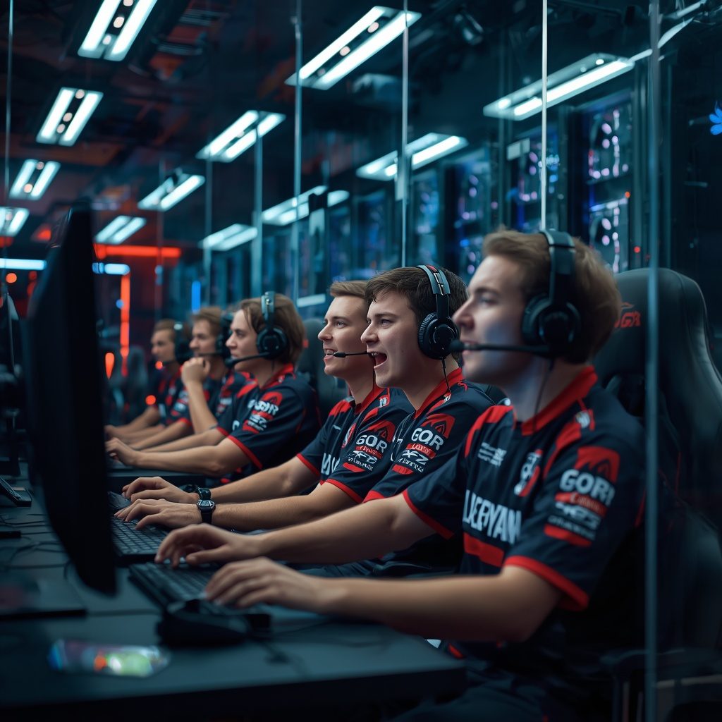 Players seated in a row with headsets during a busy evening session at PIXELPET
